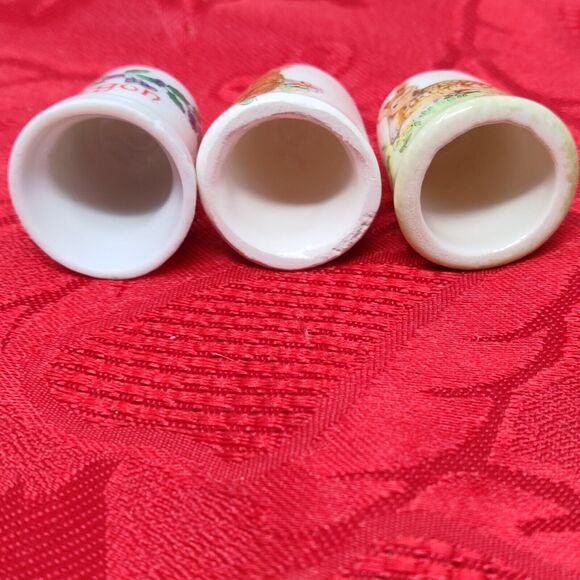 3 Baby Bunny Rabbit Deer Oregon Thimble Fine Bone China Made England Mayflower - Picture 6 of 6